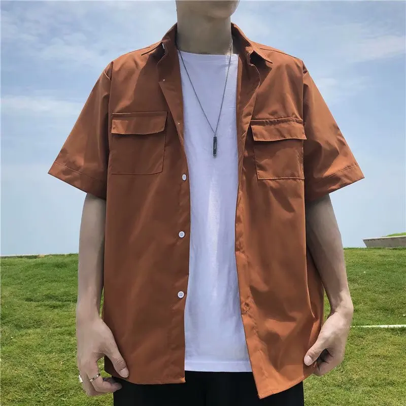 Shirts Men Cargo Male Fashion Handsome Color All-match Japanese Students Teens Clothes Camisa Masculina Popular Leisure Simply