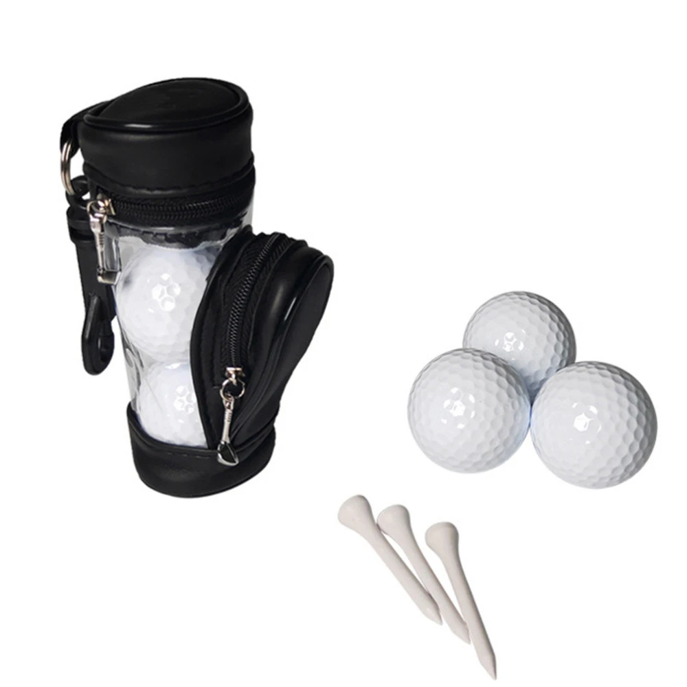 Mini Golf Pack 13*4.5cm PU Leather Small Golf Ball Storage Bag Hang on Waist with 3 Golf Wood TEE 54mm and 3 Balls THANKSLEE
