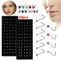 surgical steel l shape nose stud 20g crystal straight stud nose ring set nose stud lot piercing nostril pin body jewelry