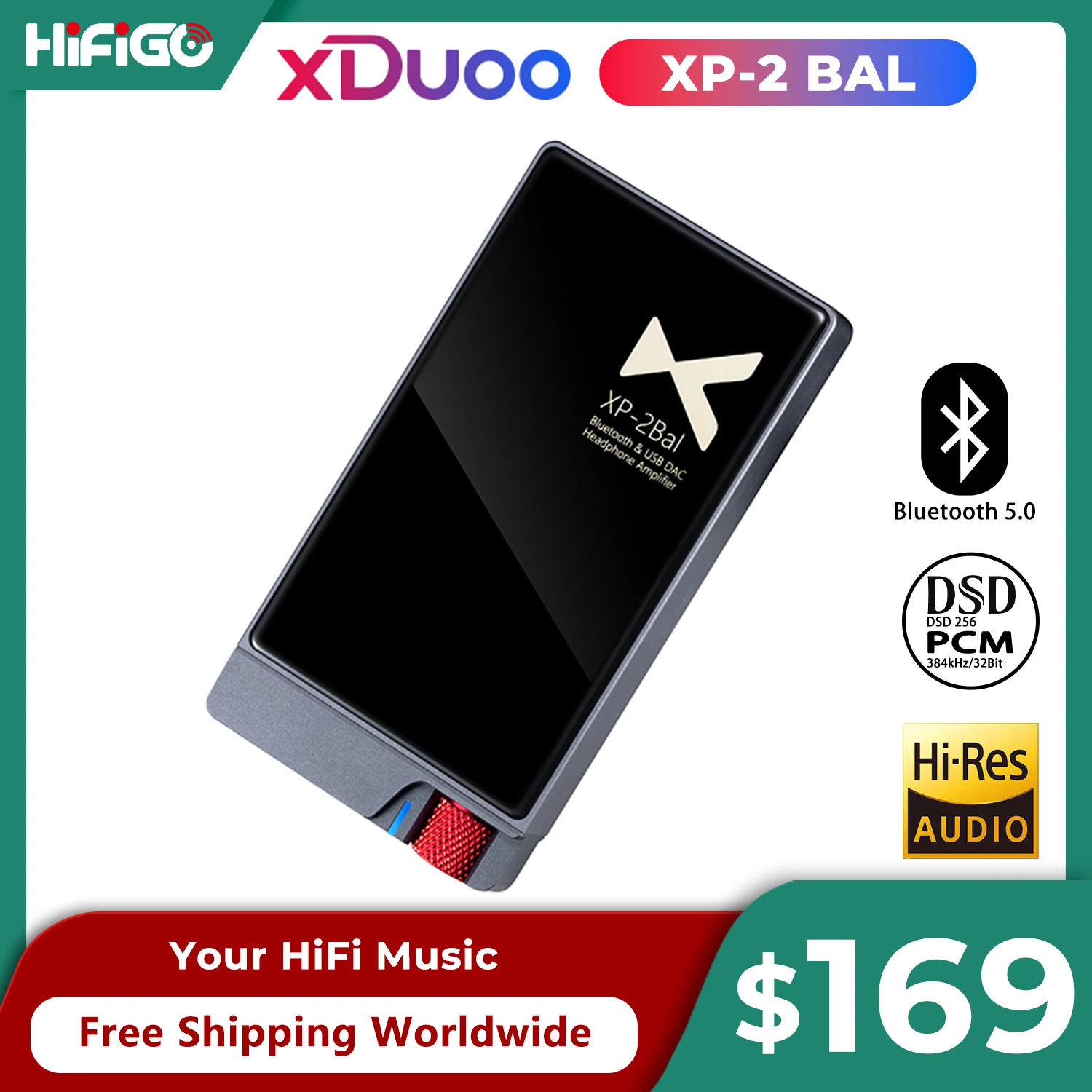 

xDuoo XP-2 BAL HD Bluetooth USB DAC/AMP Balanced Headphone Amplifier With Mic DSD256 32-Bit/384kHz PCM LDAC NFC 4.4mm Output