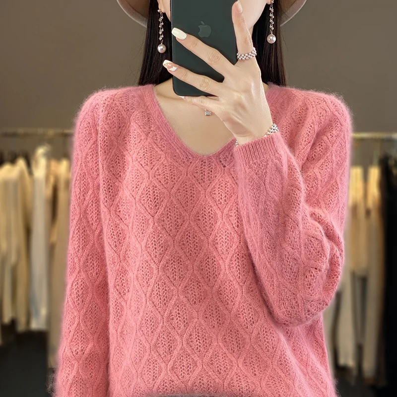 DjzDsm 100% норковый бархатный топ вязаный с длинным рукавом 2023 новый свитер