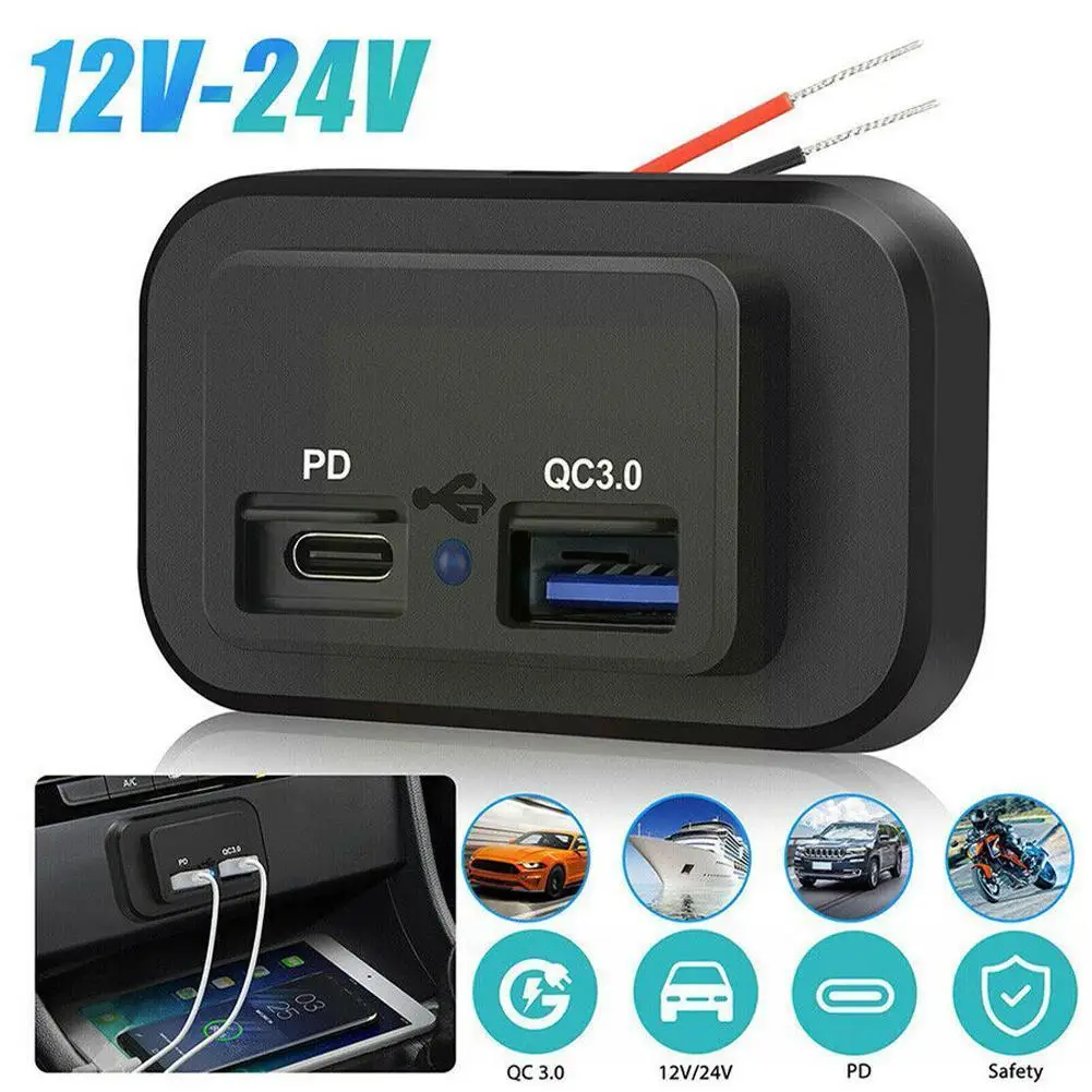 

PD Dual USB Car Charger Socket 12V/24V 3.1A 4.8A USB Charging Outlet Power Adapter for Motorcycle Camper Truck ATV Boat Car Y7C3