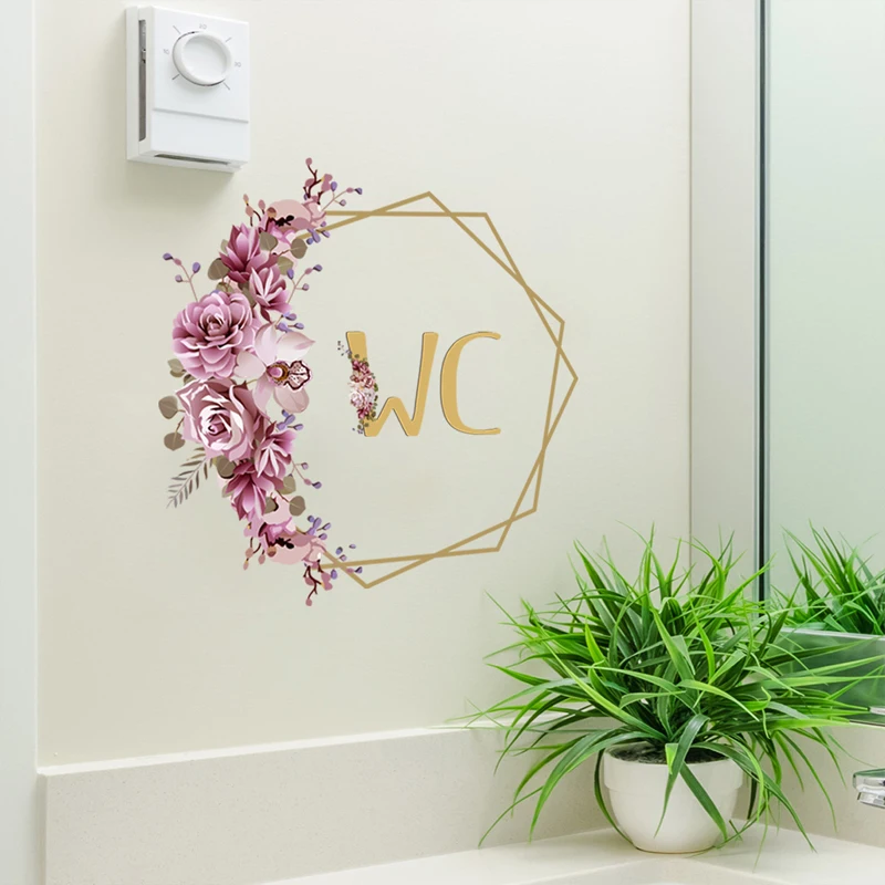 

Floral Pattern Printed PVC Wall Sticker for Bathroom Entrance with Logo Beautification Bathroom Door Environmentally Friendly