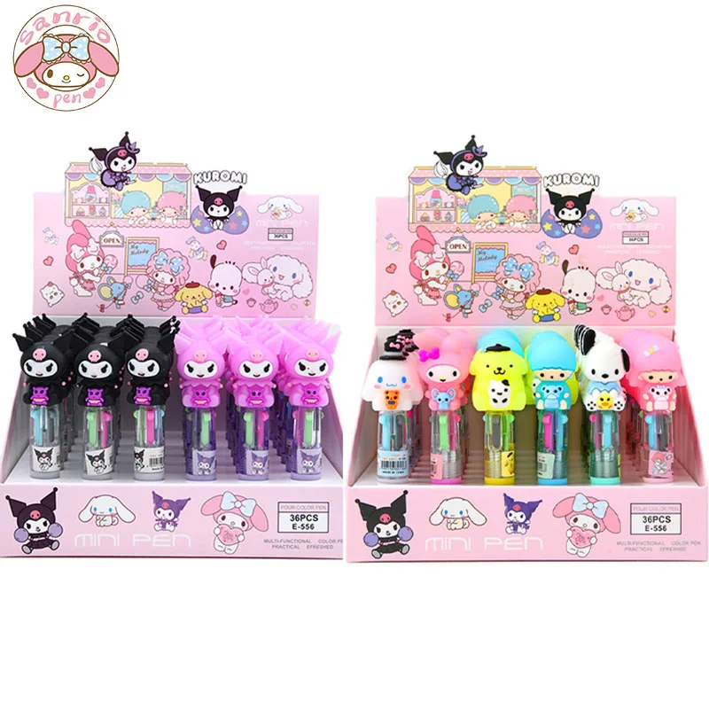 

Sanrio Ballpoint Pen 12/36pcs Kuromi Melody Hello Kitty 4 Colors Pens Students Write Stationery 0.5 Draw Mark Pen Birthday Gifts