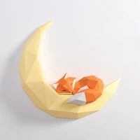 three dimensional fox moon wall decoration pendant simple living room paper art diy hand made photography wall decoration ins
