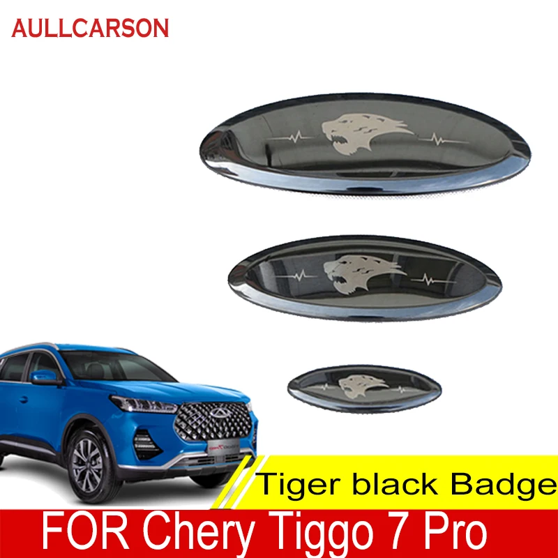 

For Chery Tiggo 7 Pro 2021 2022 2023 Tiger Black Stainless Car Stickers Emblem Badge Decals Trim Styling Accessories 3Pcs