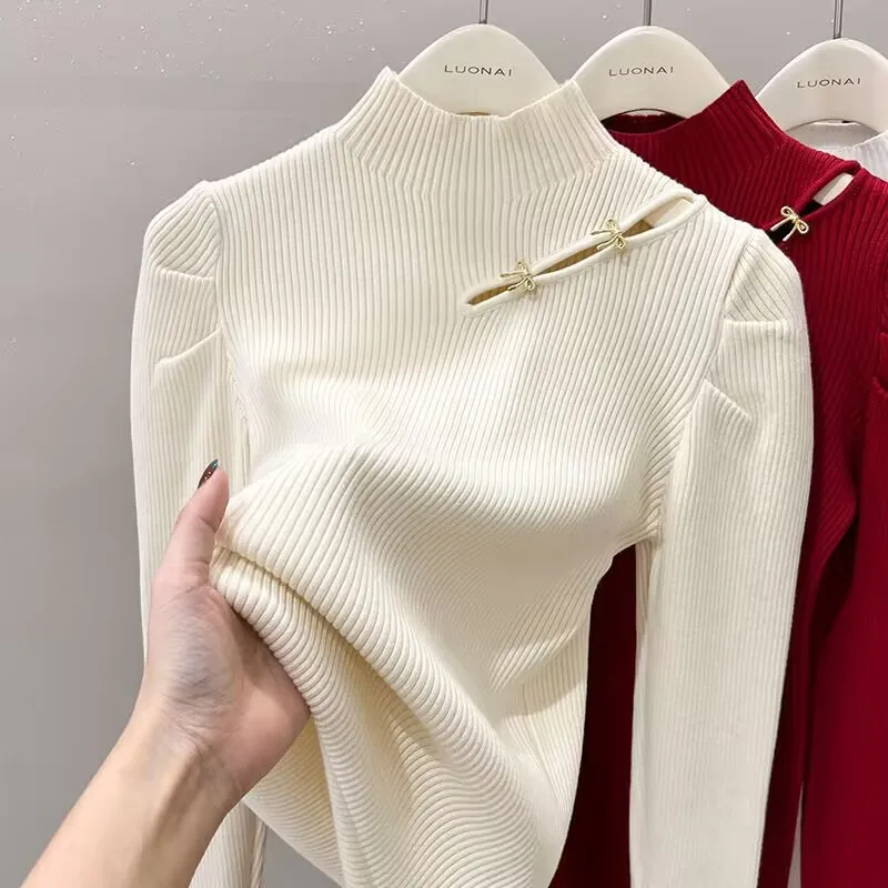 

Женская трикотажная рубашка с воротником-стойкой, на пуговицах