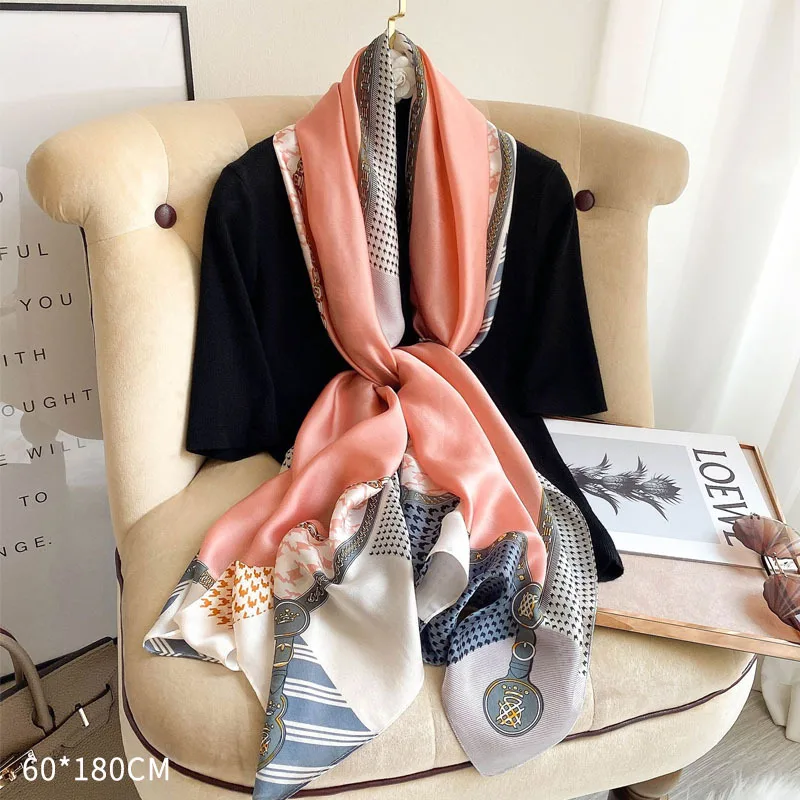 

2022 New Luxury Silk Scarf 60*180cm Silk Scarves Natural Silk Scarves Women Summer Sunscreen Silk Shawl Mid-length Silk Scarf