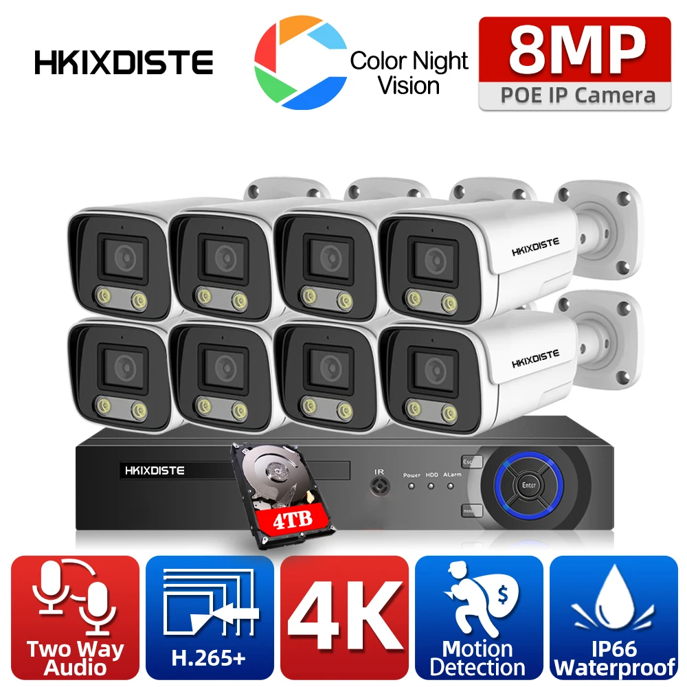 4K 8CH POE распознавание лица NVR система 8MP IP камера наружная домашняя Двусторонняя