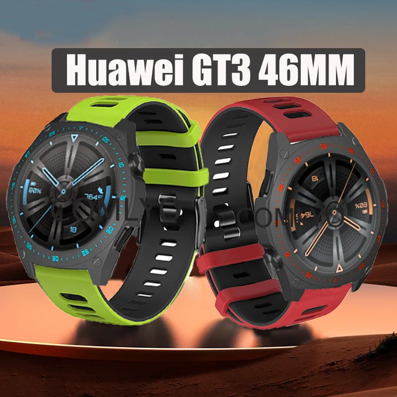 

2in1 PC Case For Huawei watch GT3 GT 3 46MM Strap Band Silicone Protective Shell Cover Bezel Ring Scale Bumper