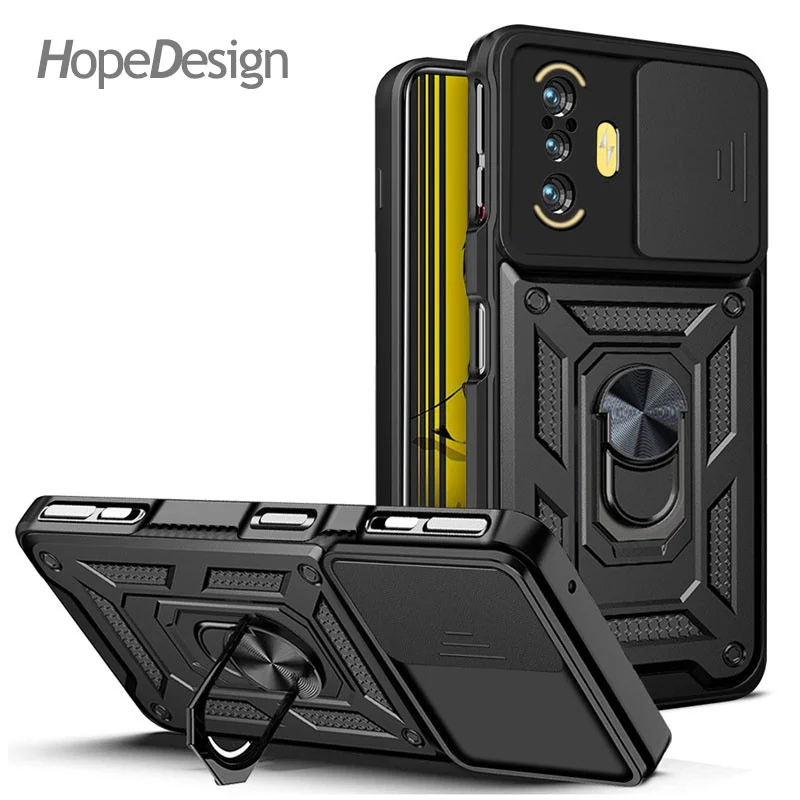 

Case for Xiaomi POCO F5 PRO F4 F3 GT M4 X4 Pro X3 M3 NFC 5G Lens Protection Soft Silicone PC Ring Stand Phone Cover For Poco F5