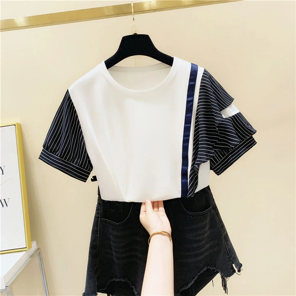 Новинка 2022 женская одежда футболки летние топы с коротким рукавом асимметричные
