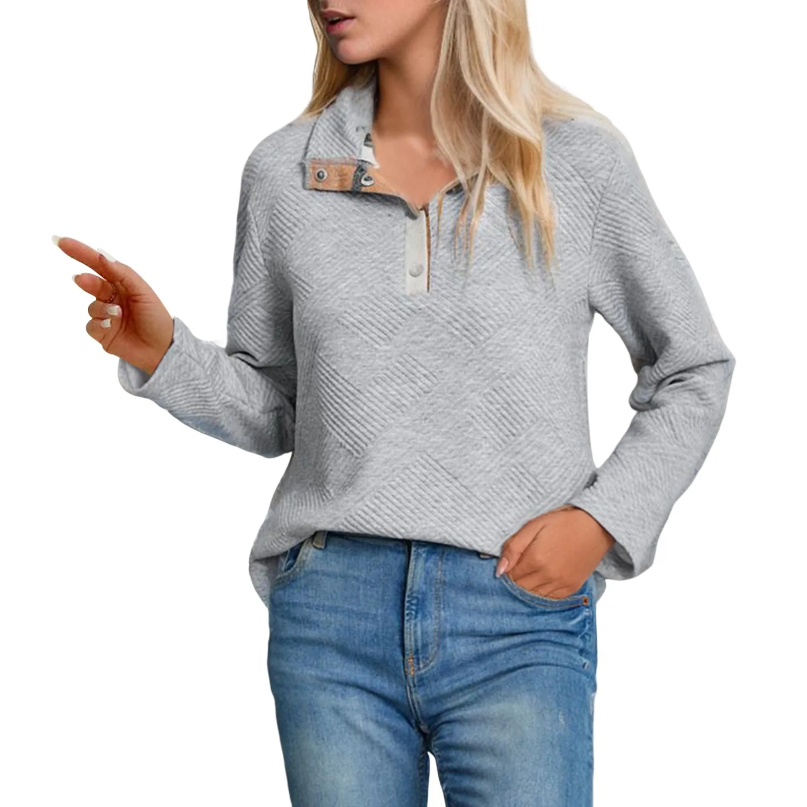 

Модный Женский свитшот в клетку на пуговицах, однотонная одежда с длинным рукавом, повседневный Женский свитшот без косточек, пуловер, топы