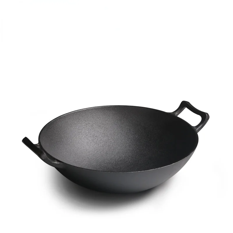 

Cast Iron Frying Pan 2 Ear Round Bottom Large Frying Pan 36cm Uncoated Old-fashioned Pig Iron Pan Thickened Wok Chinese Original