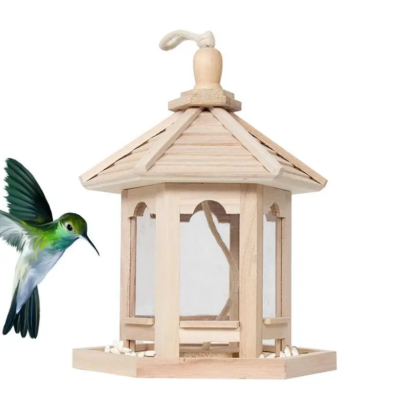 

Кормушка для птиц для улицы, подвесная уличная кормушка для птиц, деревянный дозатор еды для сада, для диких птиц