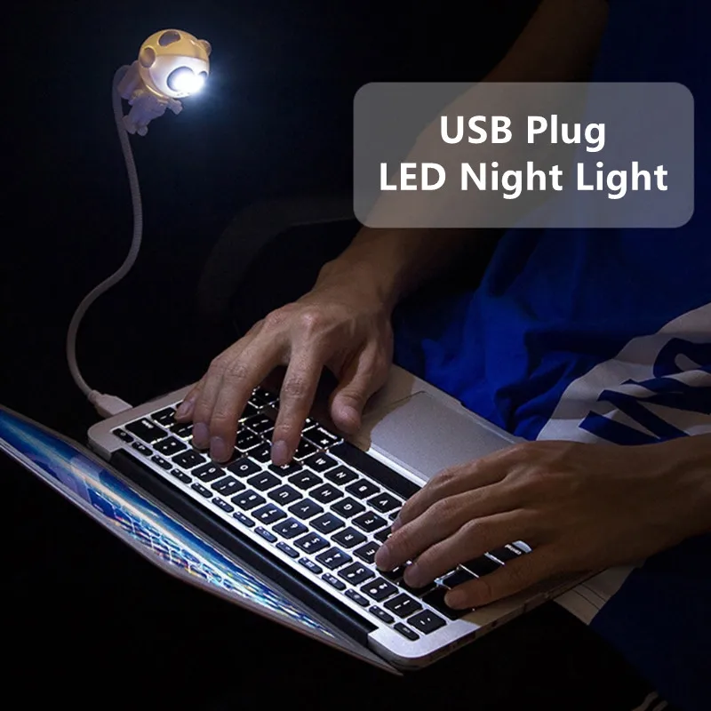 

USB-ночник, гибкая светодиодсветодиодный настольная лампа, светильник для чтения, мультяшная панда, астронавт, ночсветильник, 5 В, декоративн...