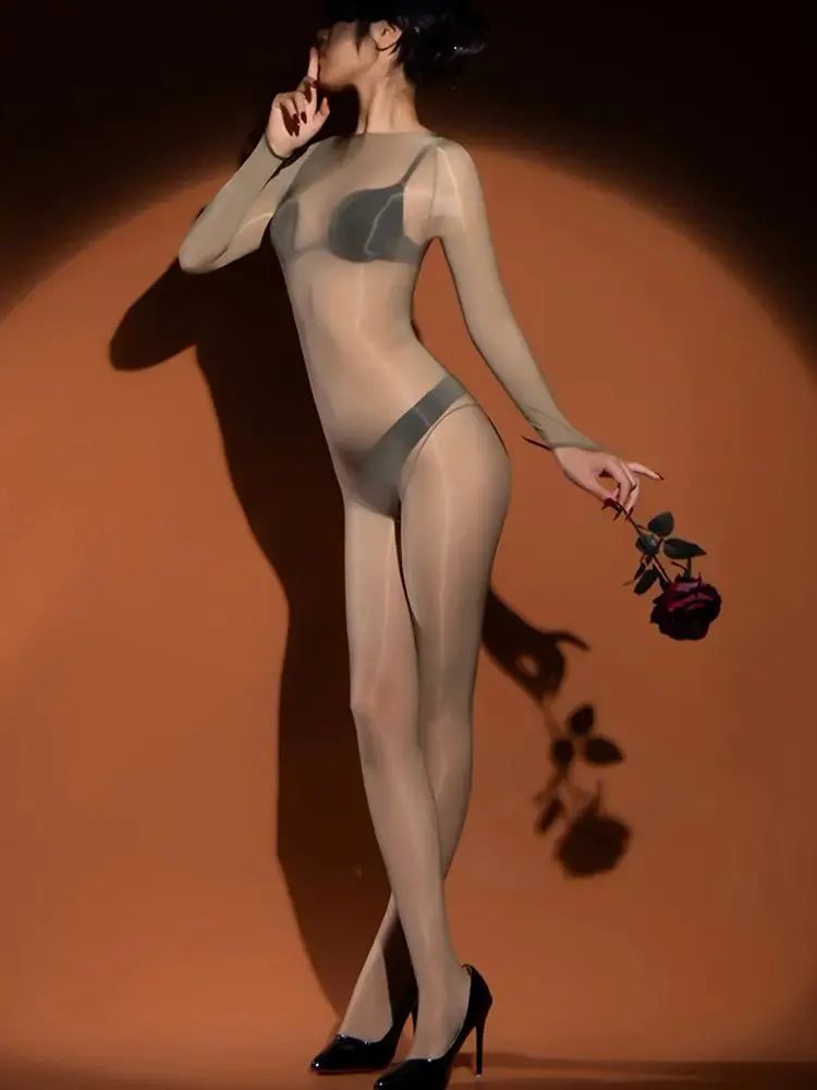 Блестящий лоскутный комбинезон с высоким вырезом и крючками на палец нейлоновый