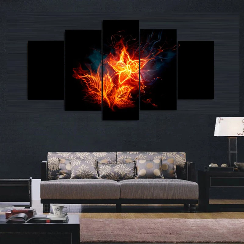 5 панелей красный черный огонь цветок дым Северный современный холст картина плакаты зал и принты настенные картины Домашний Декор без рамки
