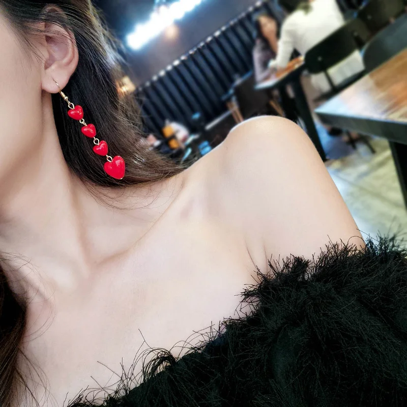 

Long Tassel Earrings For Women Lady Girls Heart Pendant Dangle Earring Fashion Jewelry Festival Wedding Valentine's Day Gift