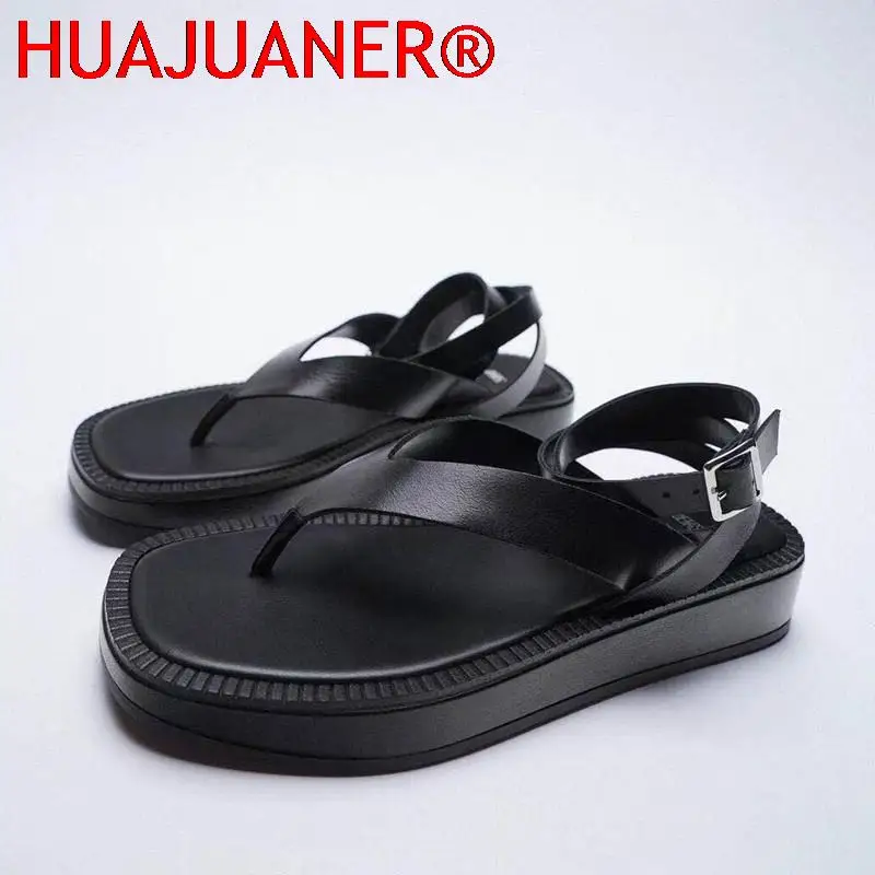 

Сандалии ZA женские кожаные на плоской подошве, шнуровка, толстая подошва, ремешок на щиколотке, модные шлепанцы, летняя обувь