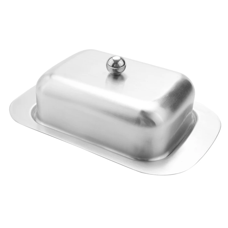 

Stainless Steel Butter Dish Box Container Elegant Cheese Server Storage Keeper Tray With Easy To Hold Lid