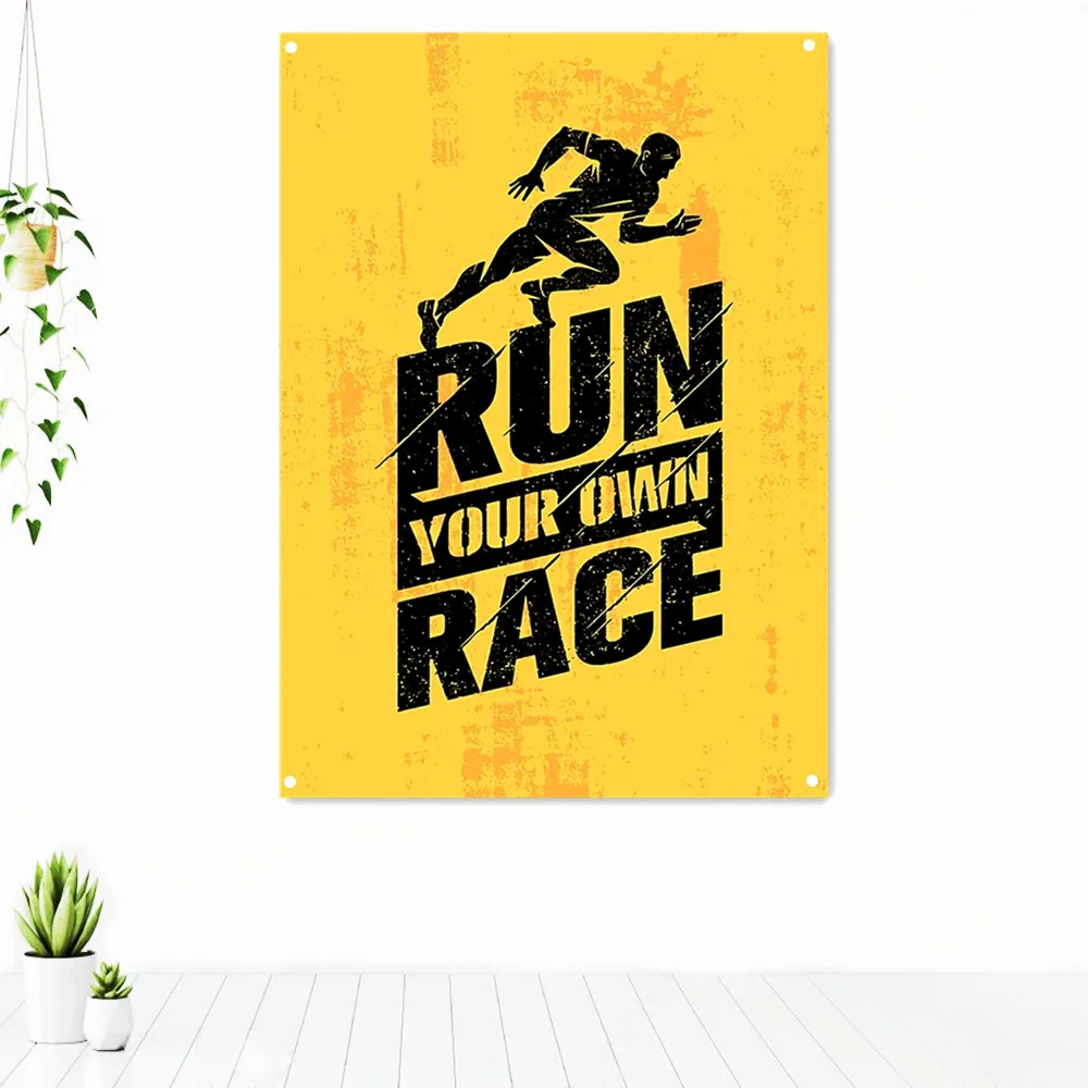 

RUN YOUR OWN RACE Fitness Workout Tapestry Wall Hanging Painting Exercise Motivational Poster Wall Art Banner Flag Gym Decor