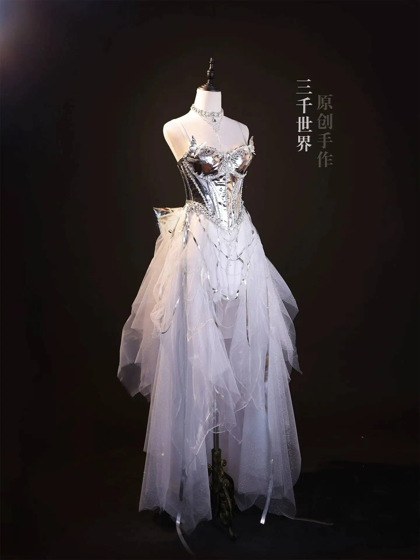 Фото Корсет Cyber Silver Shiny Fishbone из плотной сетки для музыкальных фестивалей, EDC, для выступлений в прямом эфире, для интернет-знаменитостей и модниц №4