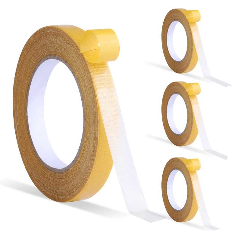 

4Rolls Double-Sided Tape 0.59In X 66Ft(20M) Double-Sided Tape Fabric Tape High Viscosity Strong Wall Adhesive Double-Sided Tape