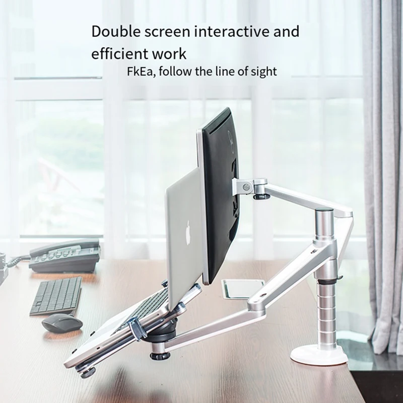 

Aluminum alloy Desktop Monitor Holder Dual Arm Stand Full Motion Dual Monitor Mount For 10-15.6 inch Laptop & 17-32 inch Monitor