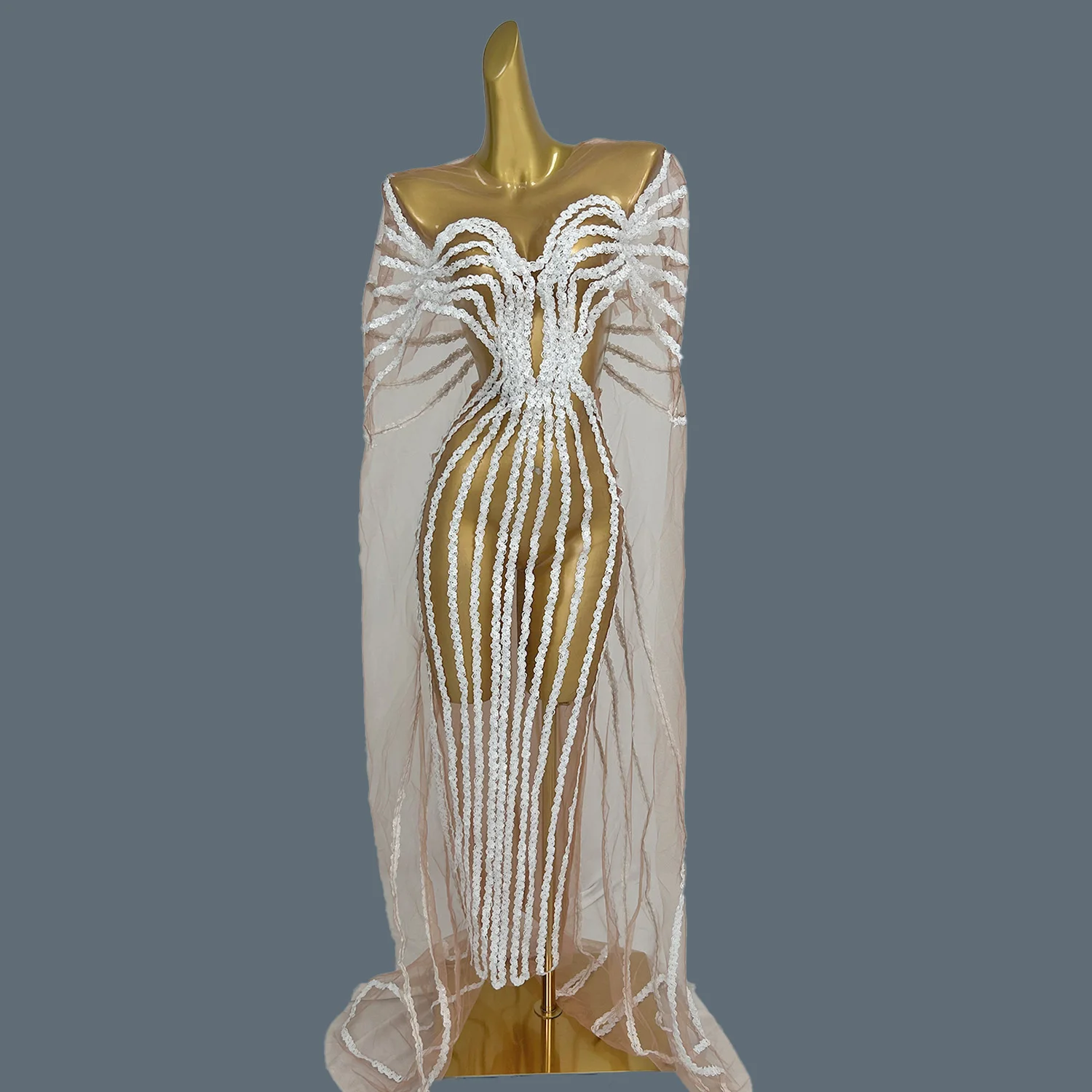 Новое белое прозрачное сетчатое длинное платье с блестками для женщин клубное