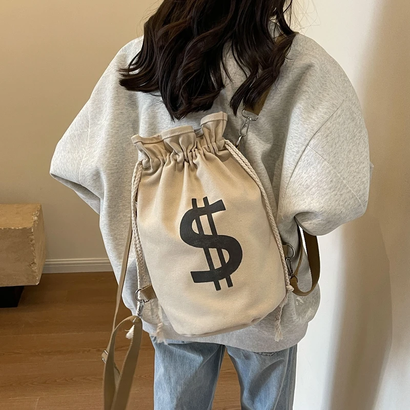 Сумка-слинг Tiptoegirls Streetwear с символом доллара, черная холщовая сумка через плечо для мужчин и женщин, легкий рюкзак в стиле хип-хоп (art.: 3920db000899c) - 3920db000899c