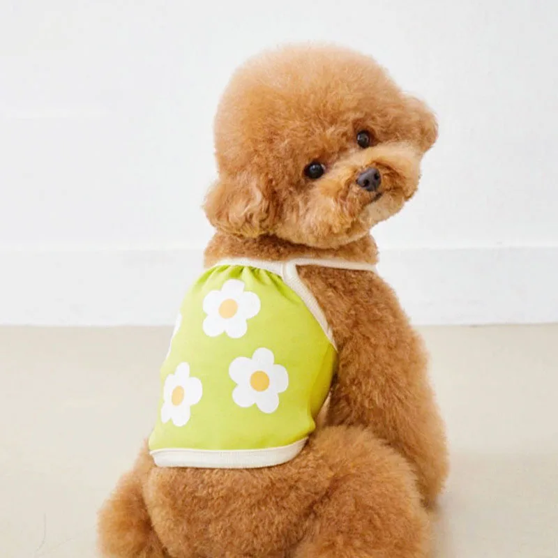 

Cute Ruffle Dog Clothes Korean Style Puppy Breathable Sling Vest Summer Flower Schnauzer Teddy Pomeranian T-shirt Costume
