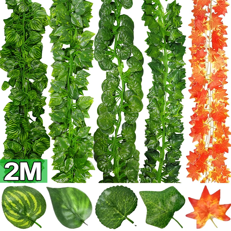 

200CM Artificial Plants Creeper Green Ivy Leaf Garland Wall Hanging Vine Home Garden Decoration Wedding Party Fake Wreath Leaves