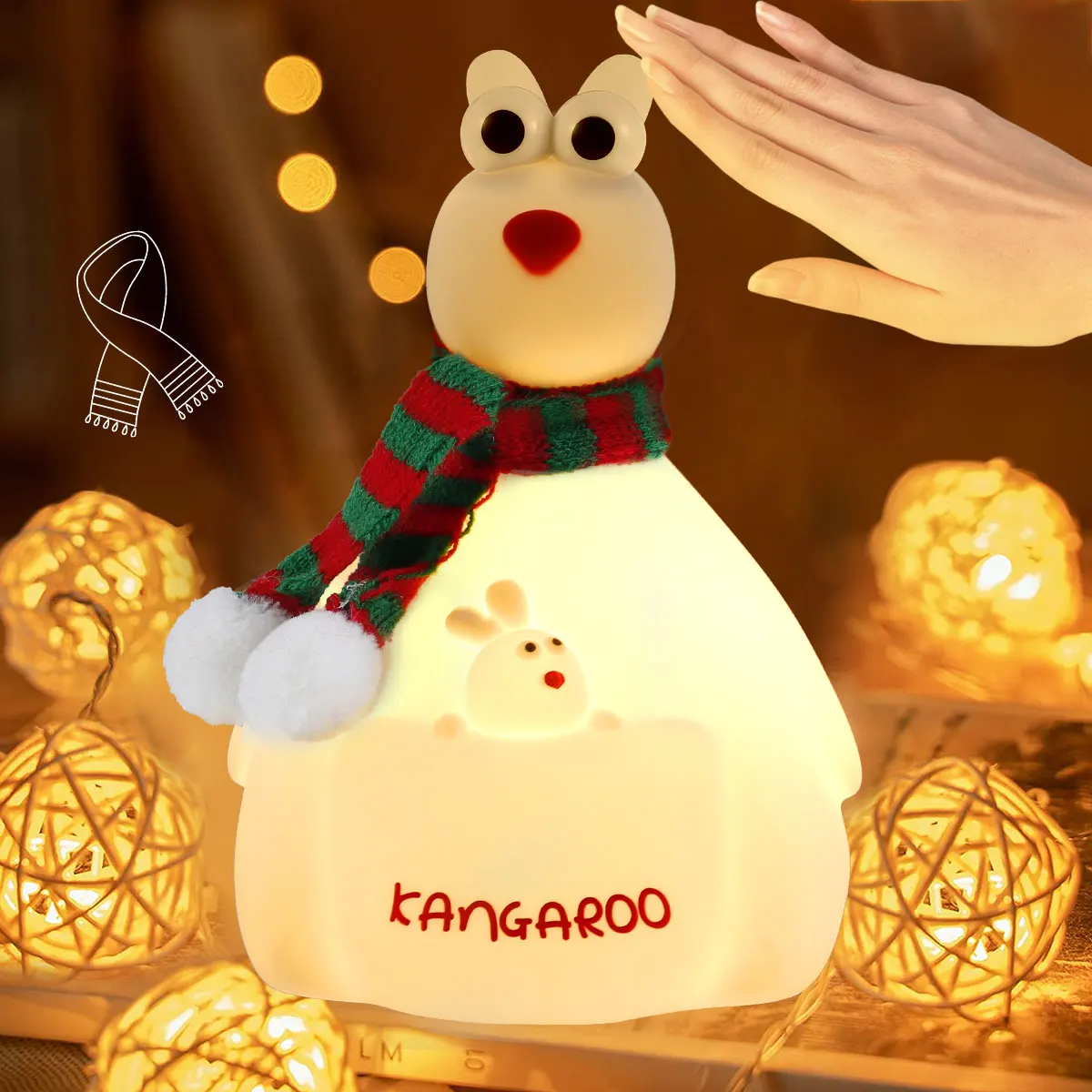 

LED Nursery Night Light Cute Kangaroo Silicone Baby Night Lamp Tap Control Animal Nursery Nightnight with 7 Color USB Charging