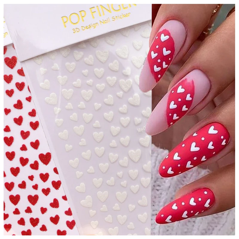 

Back Glue Stickers Shining Glitter Effect Hearts Shapes Nail Decals Decoration For Nail Art Manicure Beauty