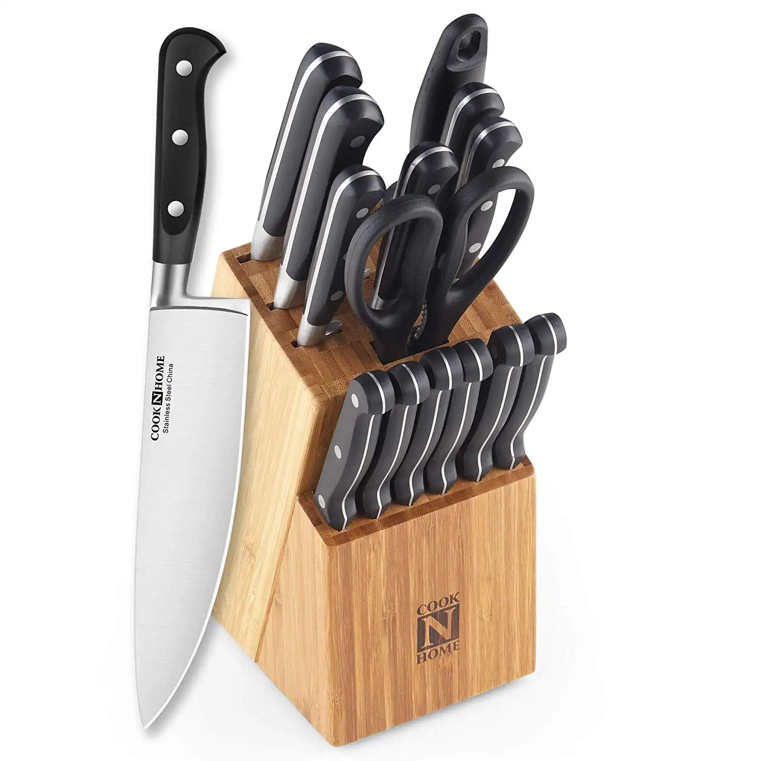 

02630 15-Piece Knife Set with Bamboo Storage Block, Stainless Stee Silver