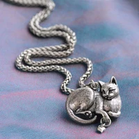 fashion simple mystery animal cat pendant necklace women holiday gift retro sweater chain gothic jewelry accessories wholesale