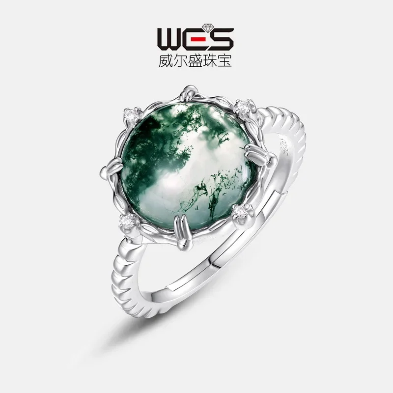 Очаровательное кольцо с водным агатом золото 18 карат инкрустированное цветными