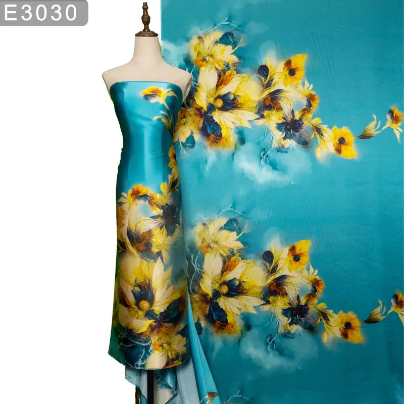 HYSK 100% Шелковая Атласная Ткань Шармез Из Натурального Цветочного Узора Шириной 114