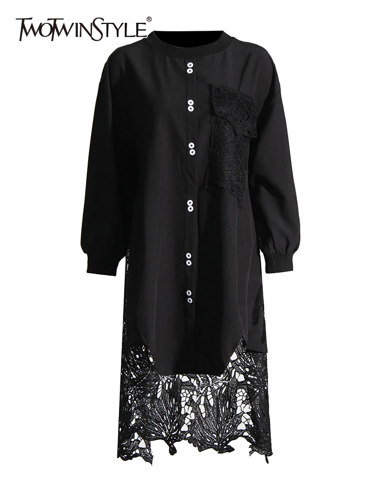 

Женское платье TWOTWINSTYLE, однотонное платье с круглым вырезом и длинным рукавом, на шнуровке, 2023