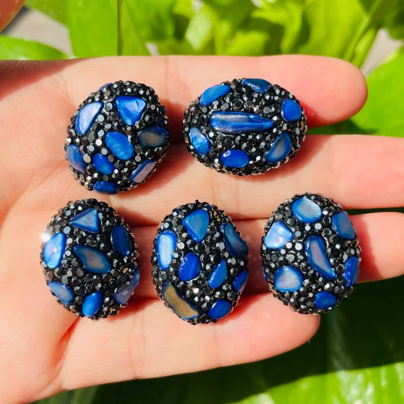 

5pcs High Quality Navy Blue Stone Black Rhinestone Pave Oval Focal Beads Spacers Centerpiece Jewelry Bracelets Necklaces Making