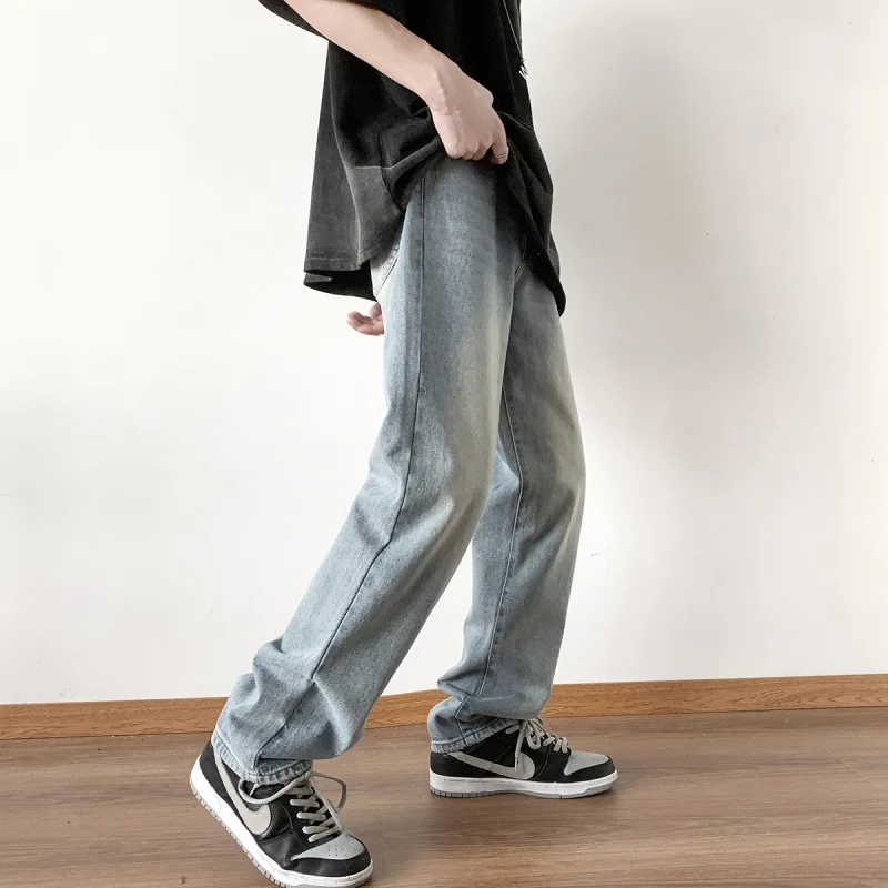 Summer Fashion Trends Thin Jeans for Men Straight Leg Denim Pants Teenage Slim Fit Distressed Floor Trousers Hip Hop Streetwear
