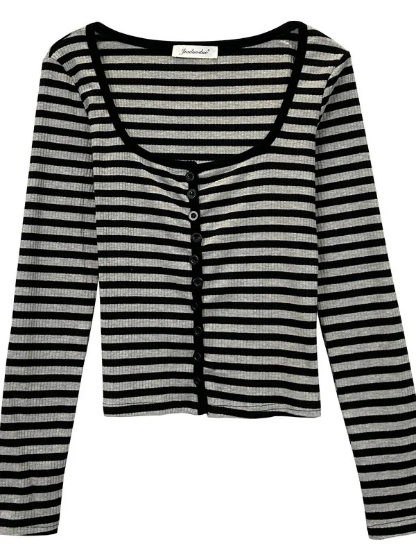 Осень/зима корейская версия 2024 однобортный кардиган с квадратным вырезом и