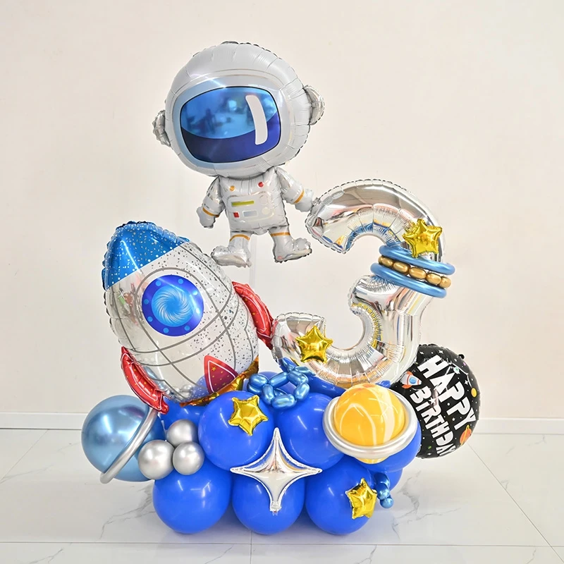 

1 Set Outer Space Party Balloons 30inch Number Foil Globos Happy Birthday Decoration for Boy Kids Astronaut Party Supplies