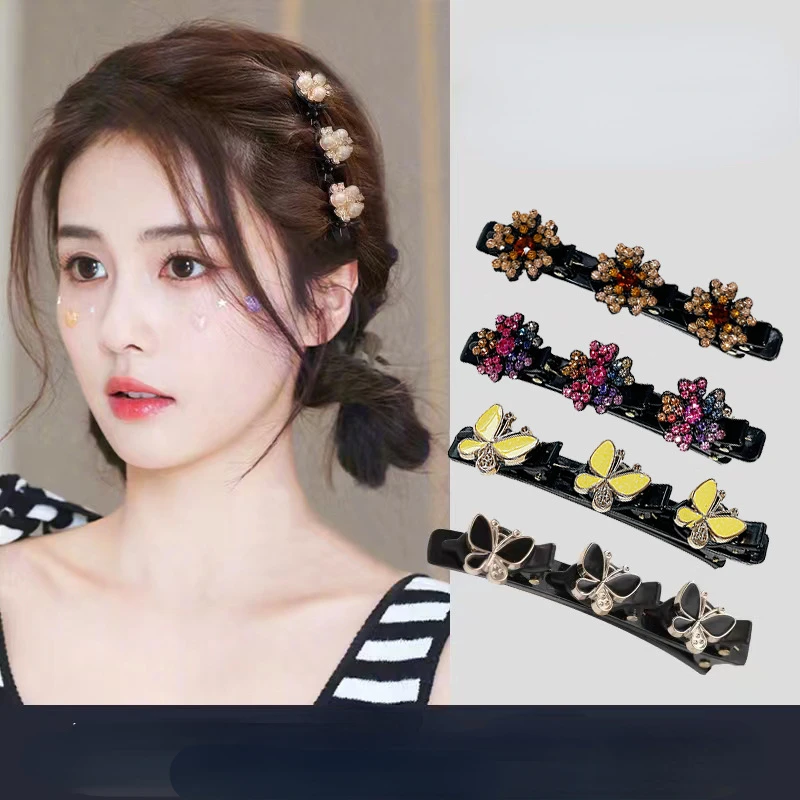 

1pcs Women Pearls Flower Braid Hairpins Bangs Hold Barrettes Sweet Elegant Headbands Hair Decorate Clips Korean Hair Accessories