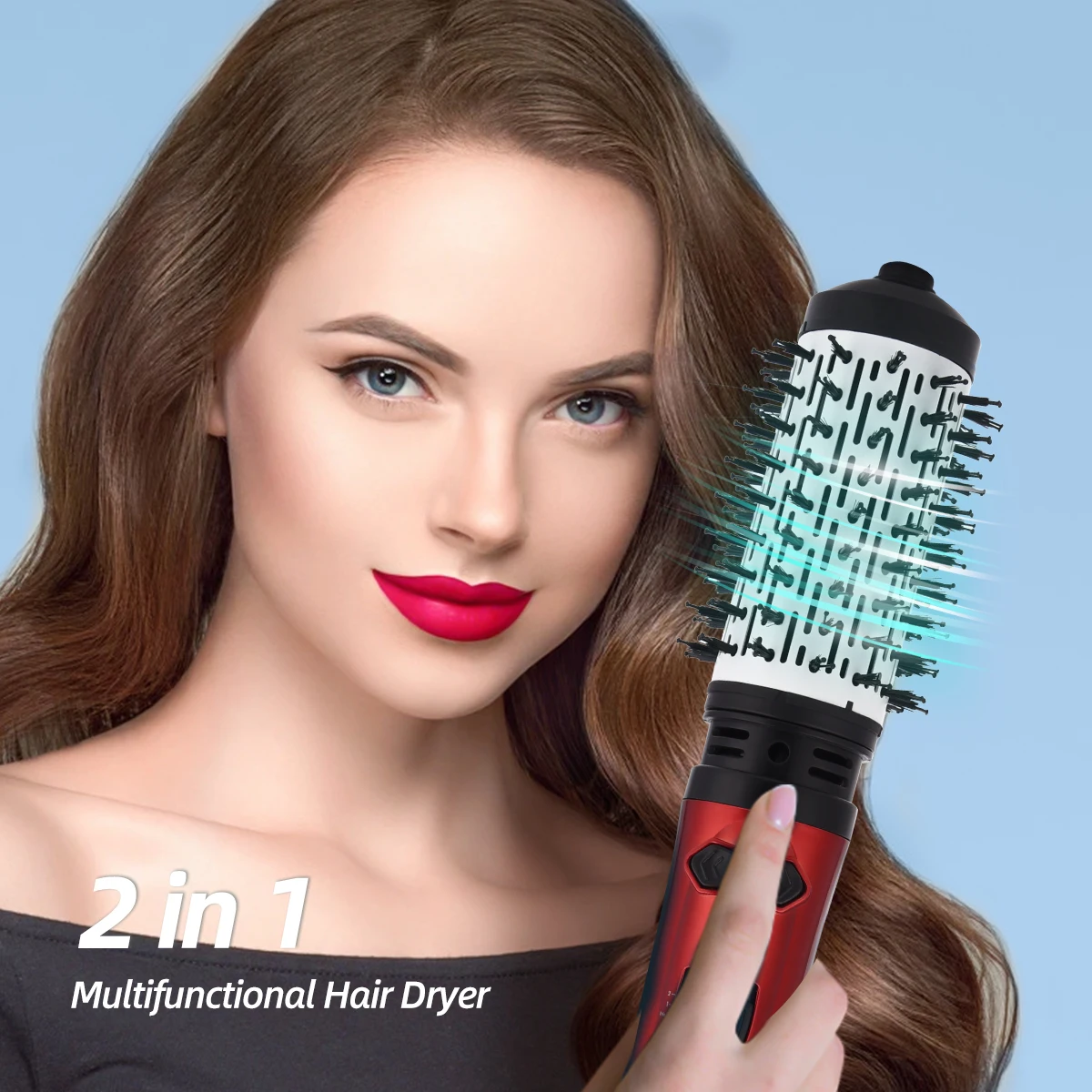 

2 In 1 Rotating Brush Hot Air Styler Comb Curling Iron Roll Styling Brush Hair Dryer Blow With Nozzles 2 Speed & 3 Heat Setting