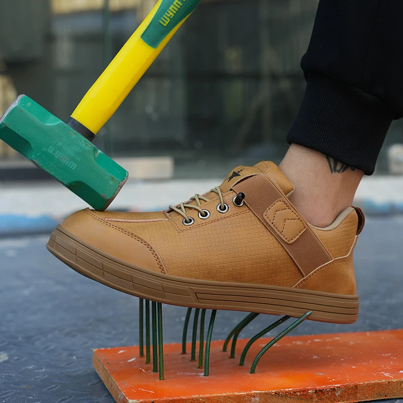 Мужская Защитная Обувь Рабочие Ботинки Со Стальным Носком Непроницаемая Кожа Из