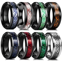 classic 8mm black tungsten wedding celtic dragon ring for men fashion men stainless steel red carbon fiber ring men wedding band