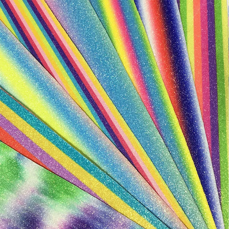 

XHT Rainbow Stripe & Rainbow Shiny Colorful Fine Glitter Faux Leather Fabric for Shoe/Bag/Hair Bow/DIY Accessories
