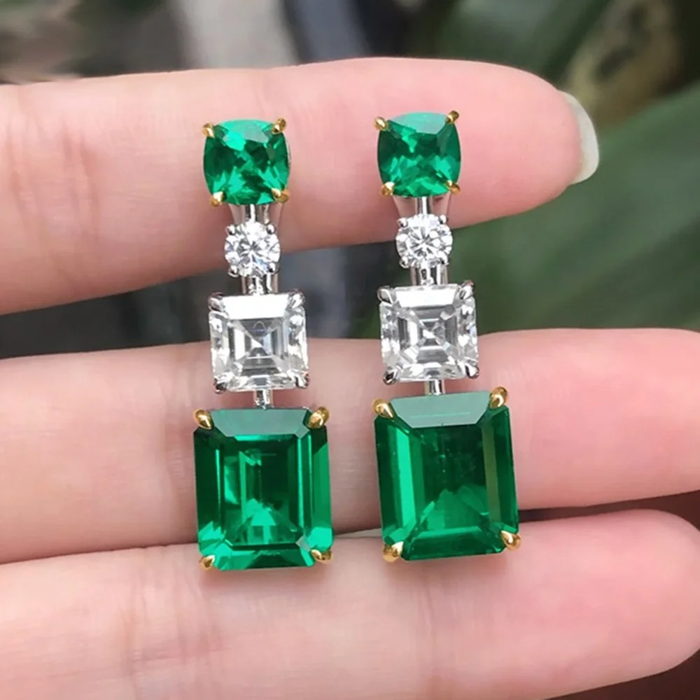 

Fashion Earrings Light Luxury Emerald Cut Glass Filled Earrings for Women Free Shipping Jewelry Accessories Anniversary Gift